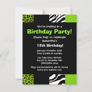 Lime Green Leopard och Zebra Animal Print Party Inbjudningar