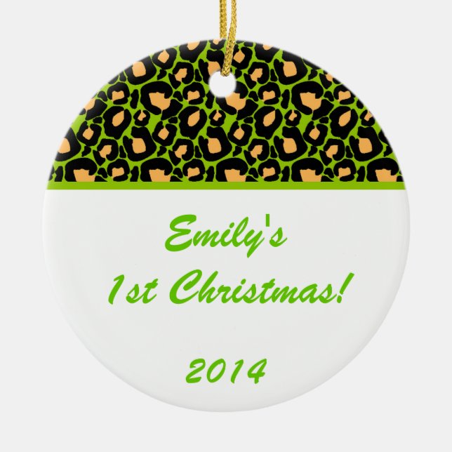 Lime Green Leopard Spot Personlig Namn Ornament (Framsidan)
