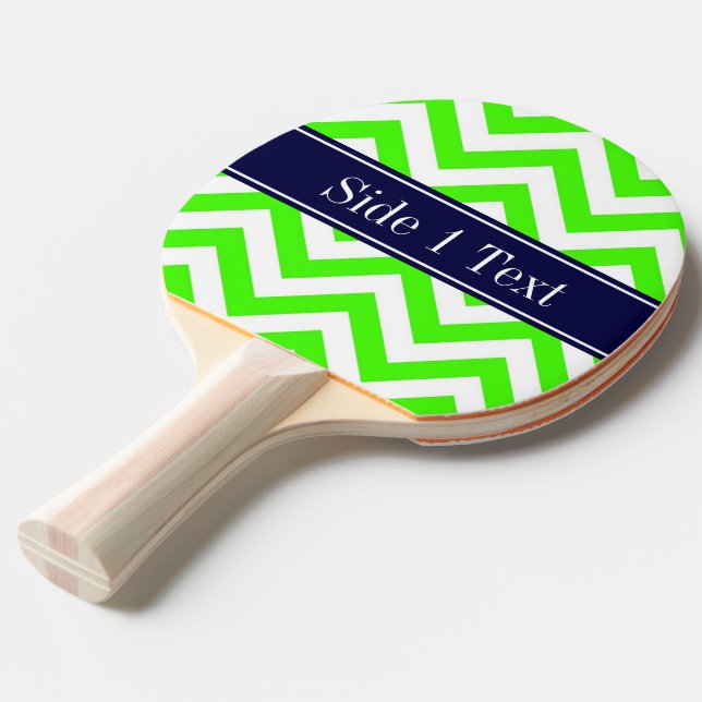 Lime Green LG Chevron Navy Blue Namn Monogram Pingisracket (Frontvinkel)