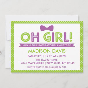Lime Green & Lila Polka Dot Oh Girl Baby Shower Inbjudningar