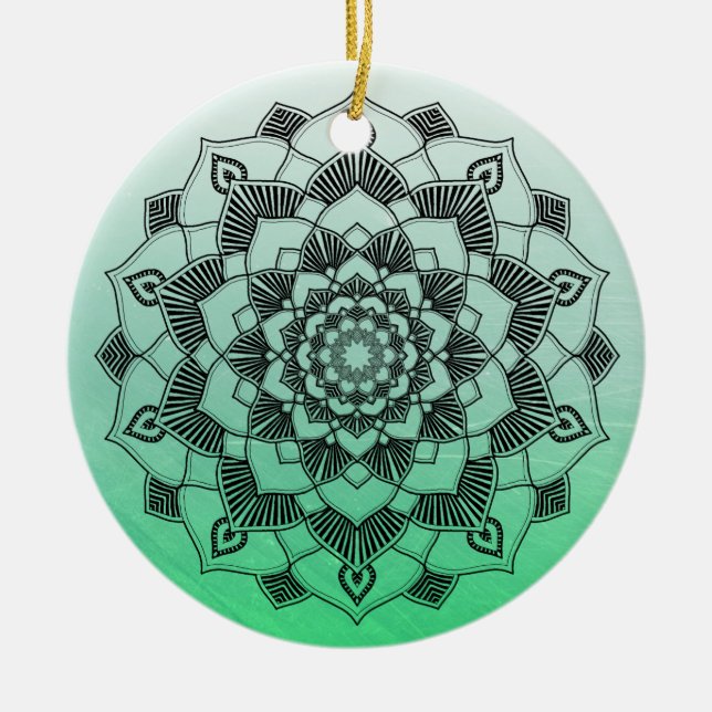 Lime Green Mandala Abstrakt Vackig jul Julgransprydnad Keramik (Framsidan)
