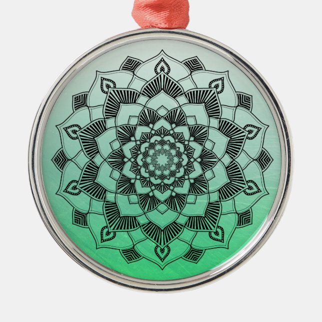 Lime Green Mandala Abstrakt Vackig jul Julgransprydnad Metall (Framsidan)