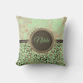 Lime Green Marble Glittery Leopard Kudde