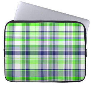 Lime Green, marinblå, vit Preppy Madras Play Laptop Sleeve