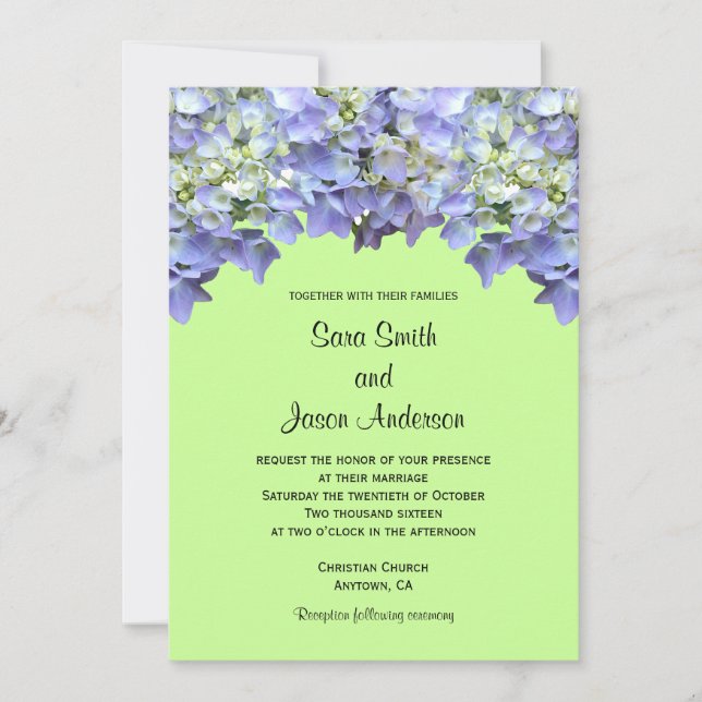 Lime Green med Lila Hydrangeas Inbjudningar (Framsida)