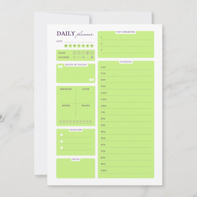 Lime Green Minimalist Daily Planner Template Julkort (Framsida)