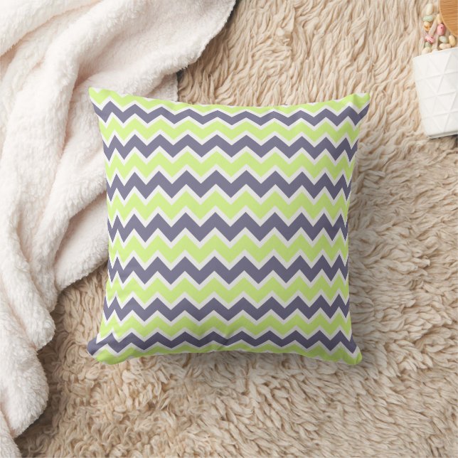 Lime Green & Mörk Grått Chevron Mönster Kudde (Filt)