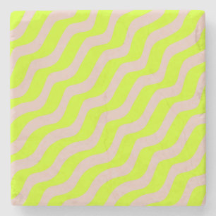 Lime Green Neon och Beige Abstrakt Rand Stenunderlägg