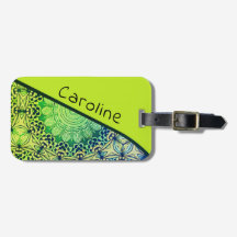 Lime Green och Blue Whimsical Boho Mandala Art