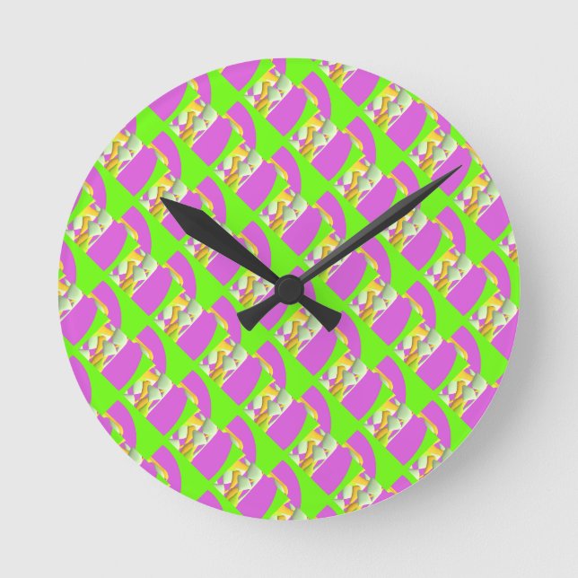 Lime Green och bright lila mönster Compact Mi Rund Klocka (Framsida)