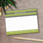 Lime Green och Grått Rugby Rand med eget namn Post-it Block<br><div class="desc">Pistachio grönts and charcol grått - A manly mönster för killarna i din familj. En djärv och modern design med ett område för kontaktinformation. Om du behöver justera teckningen eller ändra teckensnittet kan du klicka på anpassningsområdet. Då kommer du till designen i verktyg där du kan göra många ändringar.</div>