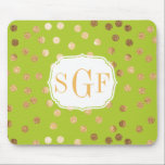 Lime Green och Guld Glitter City Dots Mousepad Musmatta<br><div class="desc">Moderna och trendmässiga punkter i Faux guld glitter på en grön kalkbakgrund med monogram.</div>
