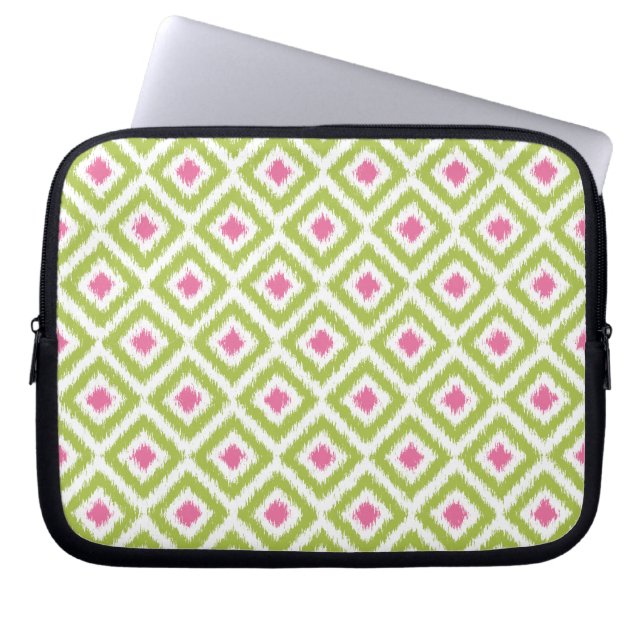 Lime Green och Rosa Diamond Ikat Mönster Laptop Sleeve (Framsidan)
