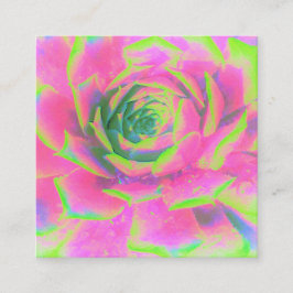 Lime Green och Rosa Succulent Sedum Rosette Fyrkantigt Visitkort