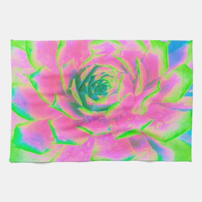 Lime Green och Rosa Succulent Sedum Rosette Kökshandduk (Horisontell)