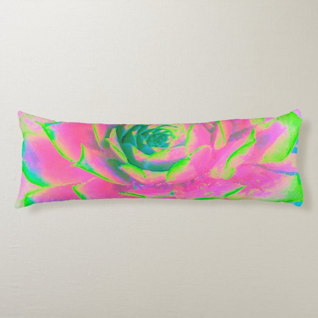 Lime Green och Rosa Succulent Sedum Rosette Kroppskudde (Framsidan)