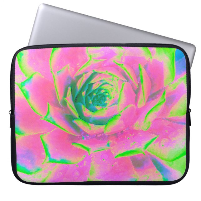 Lime Green och Rosa Succulent Sedum Rosette Laptop Fodral (Framsidan)