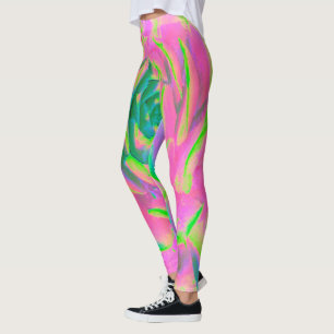 Lime Green och Rosa Succulent Sedum Rosette Leggings