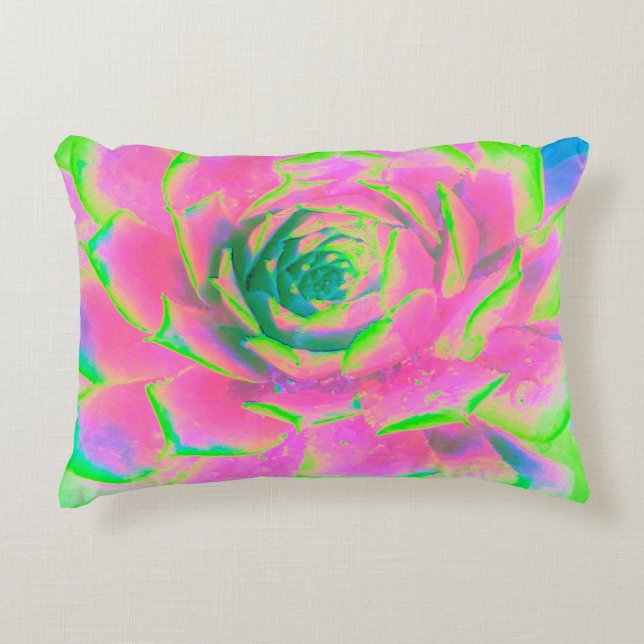 Lime Green och Rosa Succulent Sedum Rosette Prydnadskudde (Framsidan)