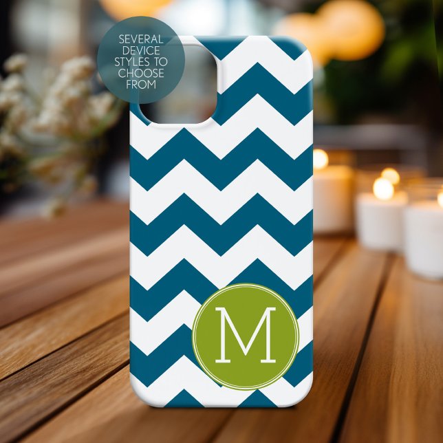 Lime Green och Teal Chevron Mönster Monogram (Personalized Phone Case with Monogram)