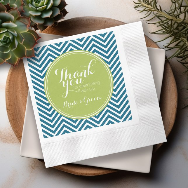 Lime Green och Teal Chevron Mönster Monogram Pappersservett (Personalized Wedding Thank You Napkins)
