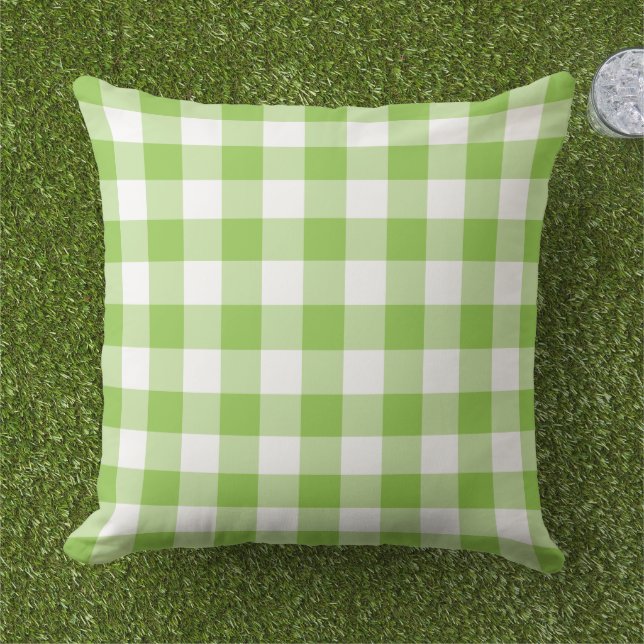 Lime Green och White Gingham Play Mönster Kudde (Gräs)