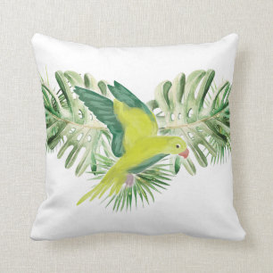 Lime Green Parrot med tropiska Löv Kudde
