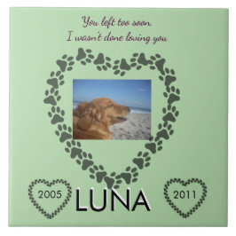 Lime Green Pawprint Heart Memorial Kakelplatta