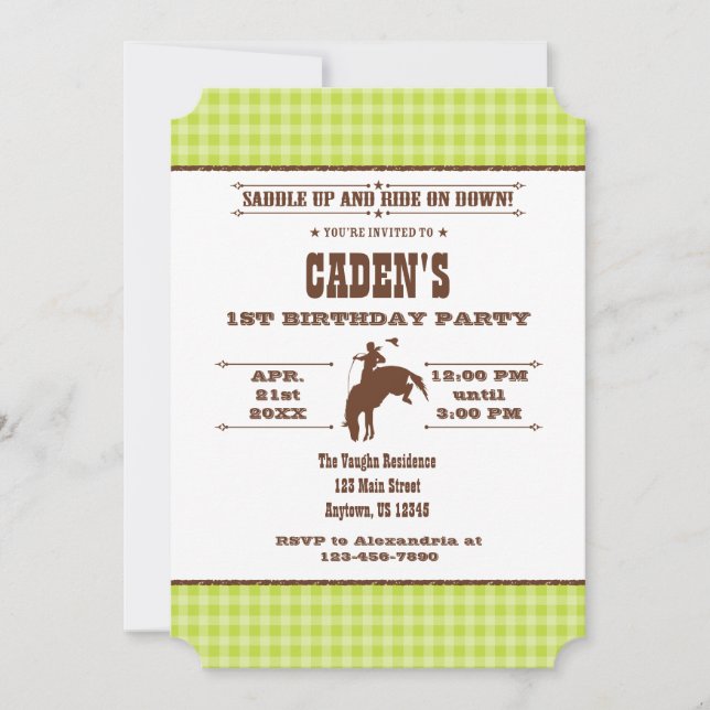 LIme Green Play Cowboy Rodeo Birthday-inbjudan Inbjudningar (Framsida)