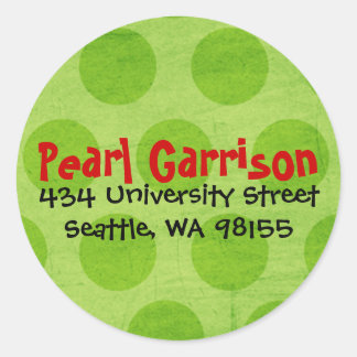 Lime Green Polka-adressetikett för punktcirkel för Runt Klistermärke