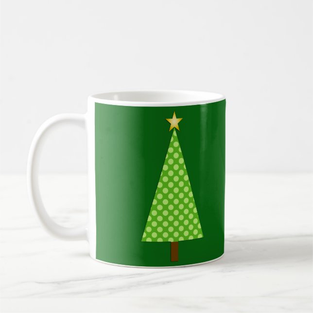 Lime Green Polka Dot Modern Julgran Kaffemugg (Vänster)