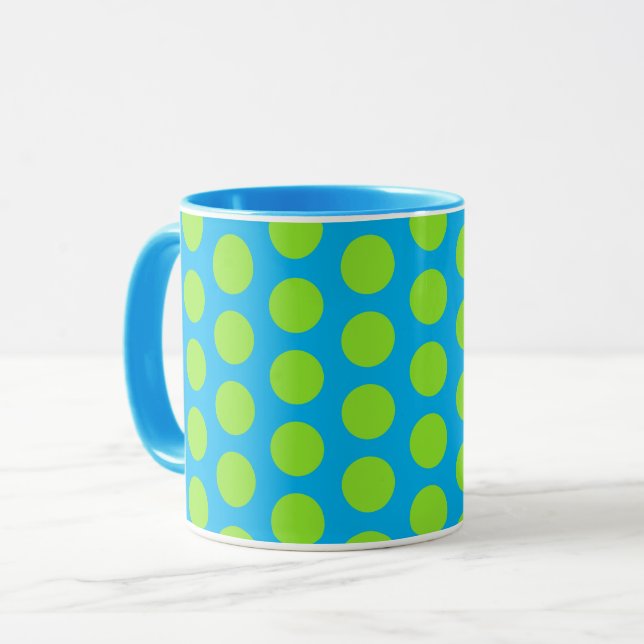 Lime Green Polka Dot på Aqua Mugg Kopp (Framsida vänster)