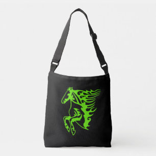 Lime Green Pony Horse Stallion Steed Line Art Axelväska