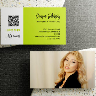 Lime Green QR-kod Foto Social Media Icons Visitkort