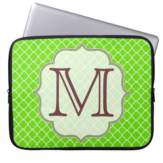 Lime Green Quarterfoil Monogram 15-tums bärbar dat Laptop Fodral (Framsidan)