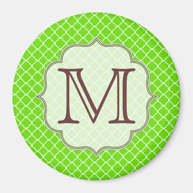 Lime Green Quarterfoil Monogram Initial Magnet (Framsidan)