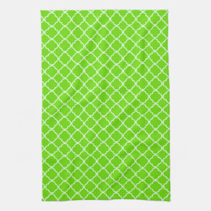 Lime Green Quarterfoil Monogram Kitchen Dish Towel Kökshandduk