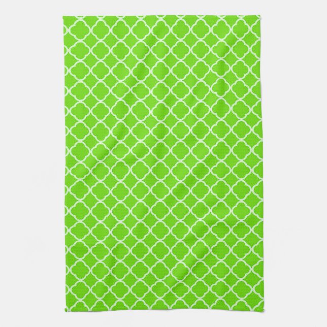 Lime Green Quarterfoil Monogram Kitchen Dish Towel Kökshandduk (Vertikal)