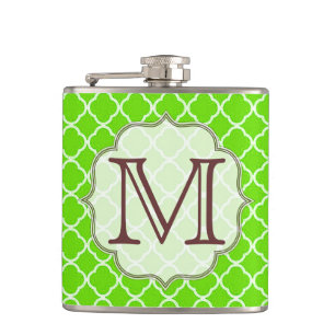 Lime Green Quarterfoil Monogram Whiskey-kolv Fickplunta