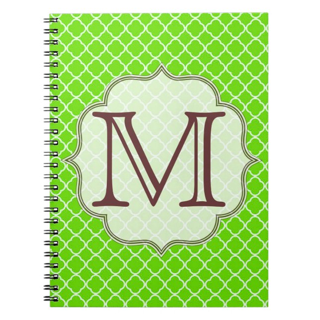 Lime Green Quaterfoil Latti Monogram Note Bok Anteckningsbok Med Spiral (Framsidan)