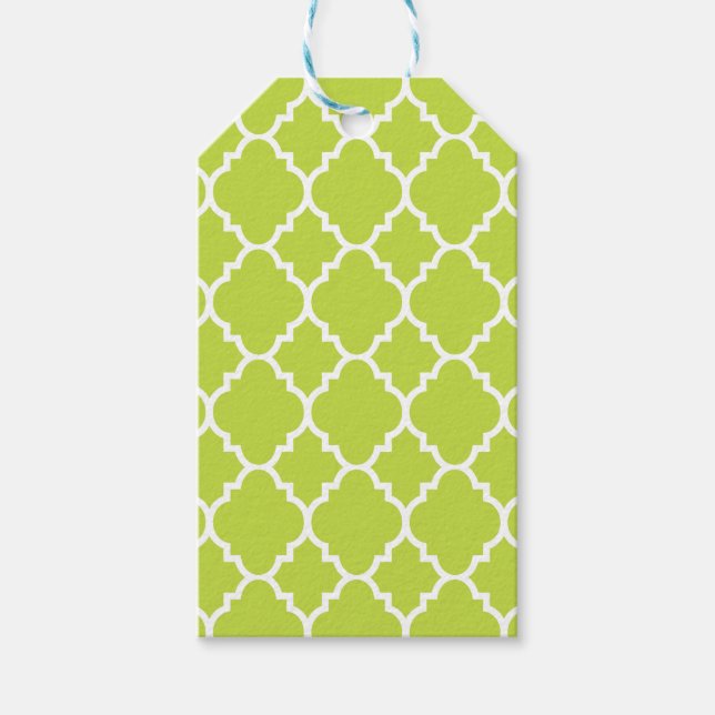 Lime Green Quatrefoil Moroccan Mönster Presentetikett (Framsidan)