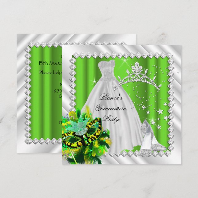 Lime Green Quinceanera 15:e maskerad Party Inbjudningar (Fram/baksida)