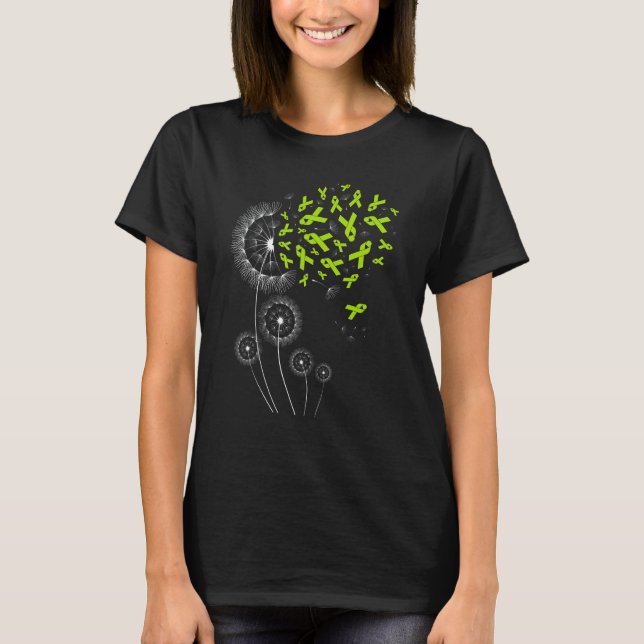 Lime Green Ribbon Dandelion Lymphoma Awareness Mon T Shirt (Framsida)