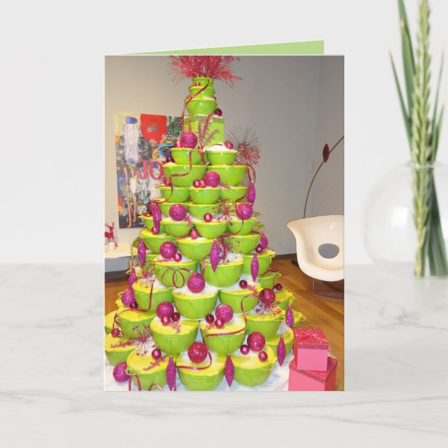 Lime Green & Rosa Jingle Bowls Julgran Helgkort (Framsida)