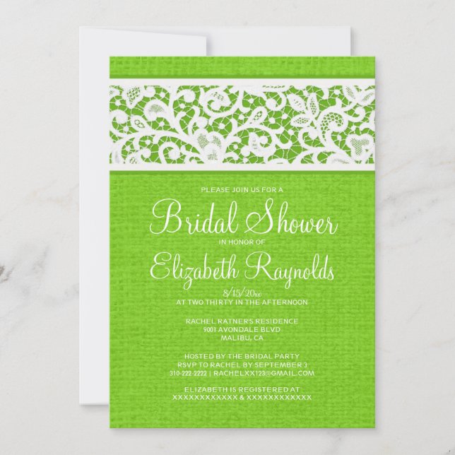 Lime Green Rustic Linen Inbjudningskort för möhipp (Framsida)