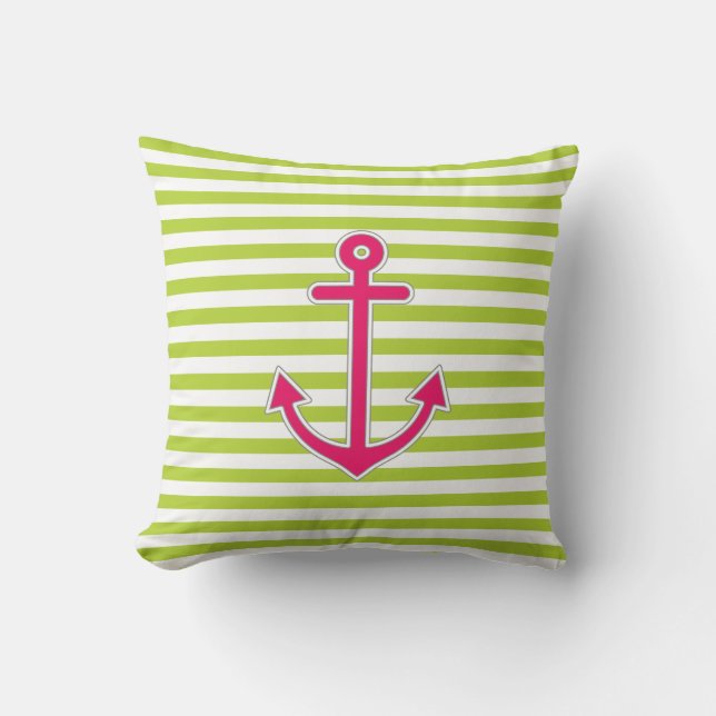 Lime Green Shock rosa Anchor Nautical Kudde (Framsida)