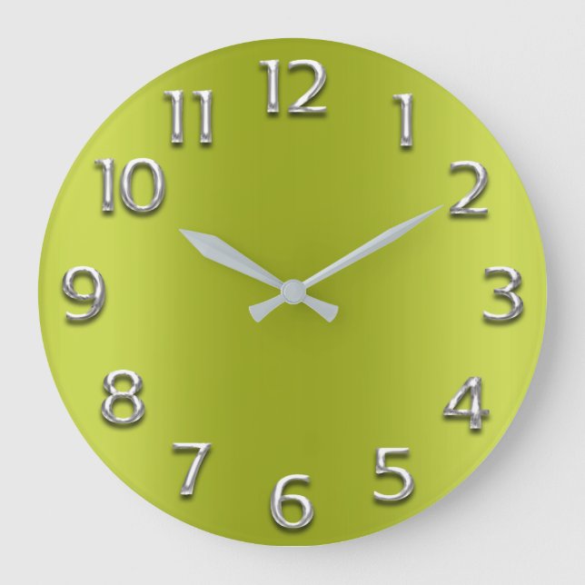 Lime Green Silver Grått Grått Arabiska  Stor Klocka (Framsida)