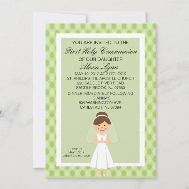 Lime Green Söt First Communion Girl Inbjudan (Framsida)