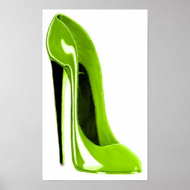 Lime Green Stiletto Shoe Print Poster (Framsidan)
