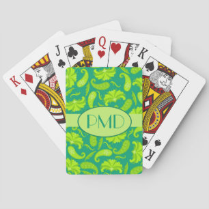 Lime Green & Teal Monogram Namn Parisian Paisley Casinokort